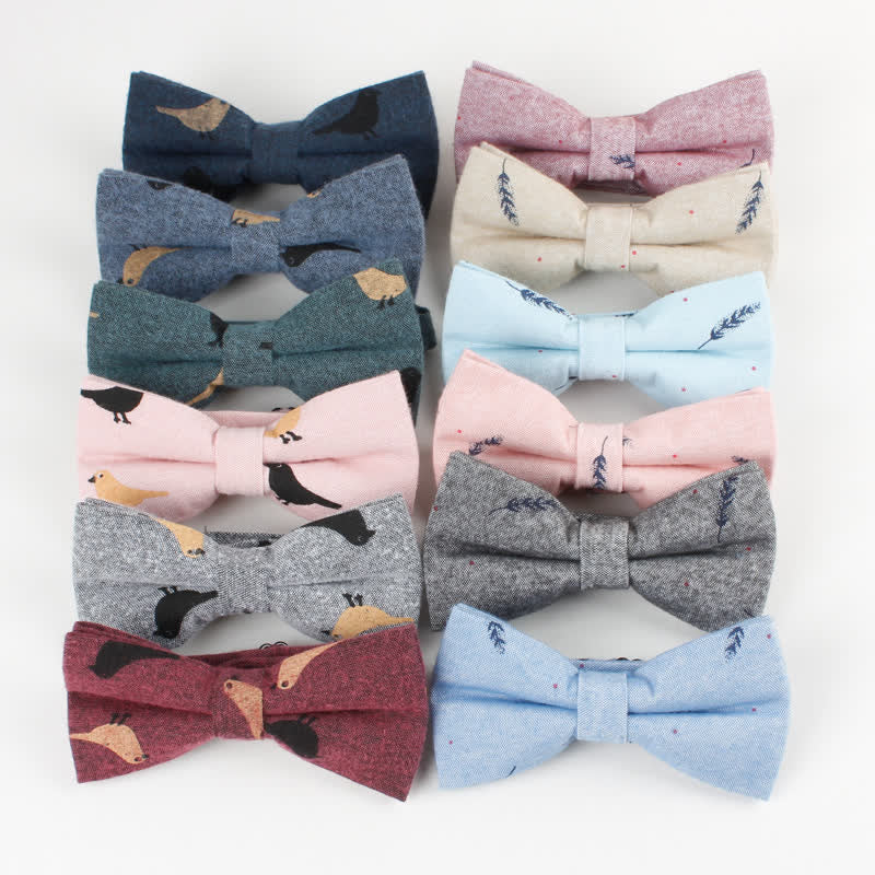 Men's Lovely Birds Feather Printed Cotton Bow Tie - Image 2