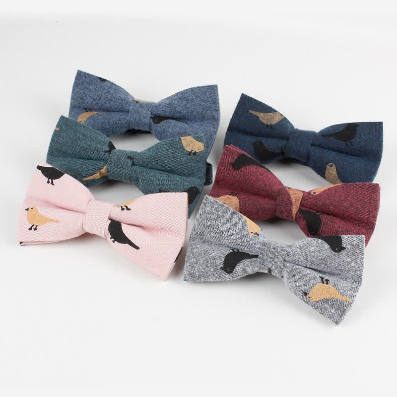 Men's Lovely Birds Feather Printed Cotton Bow Tie - Image 4