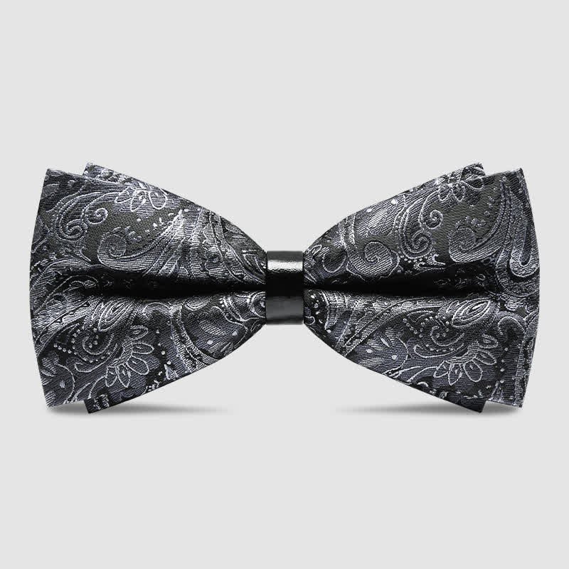 Men's Luxurious Gray Paisley Pattern Bow Tie - Image 3
