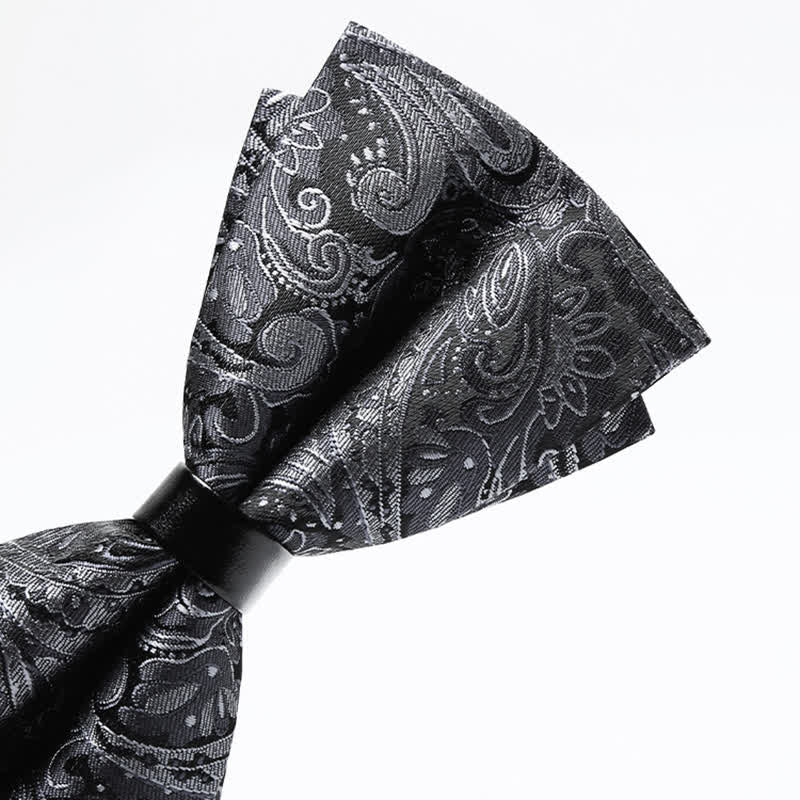 Men's Luxurious Gray Paisley Pattern Bow Tie - Image 4