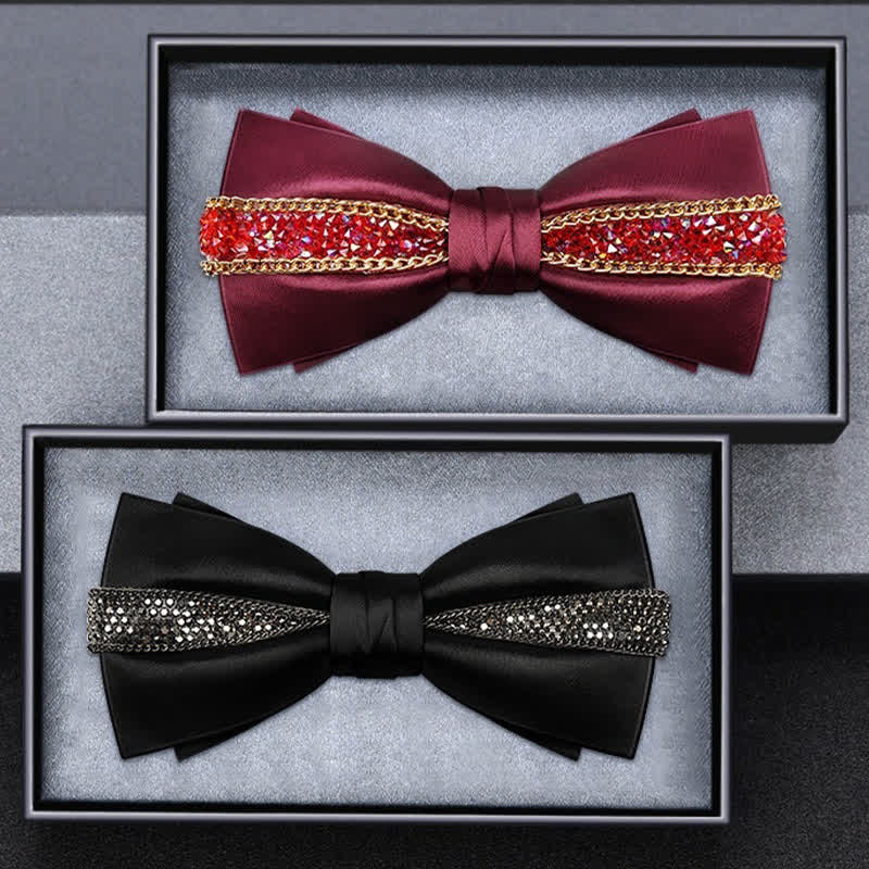 Men's Luxurious Sparkling Rhinestone Metal Chain Bow Tie - Image 2