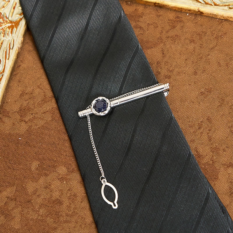 Men's Luxury Blue Sandstone Tie Clip Cufflinks Necktie Set - Image 3