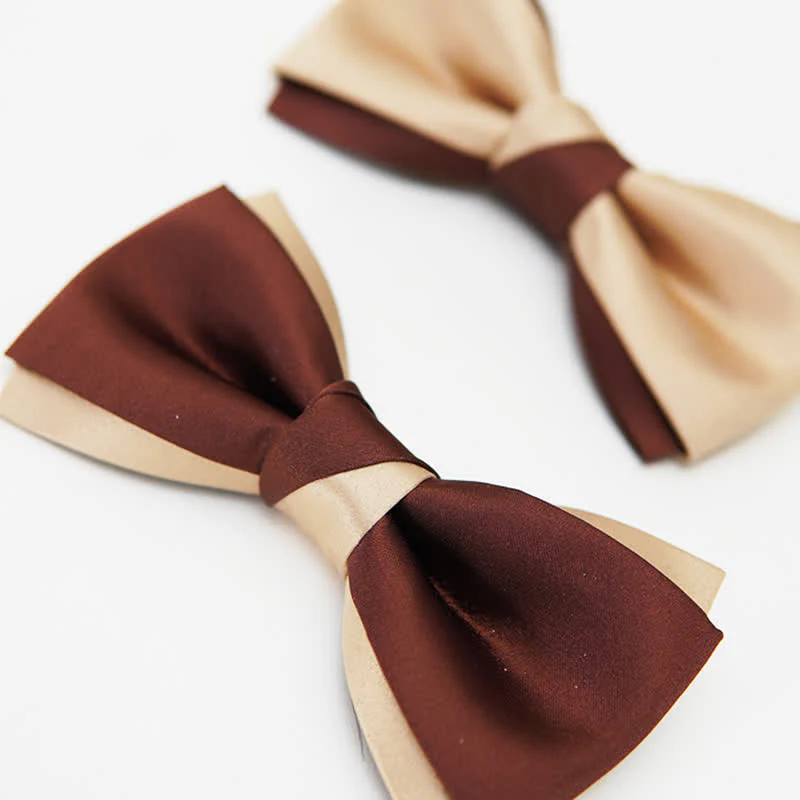 Men's Luxury Brown & Champagne Double Layered Bow Tie - Image 4