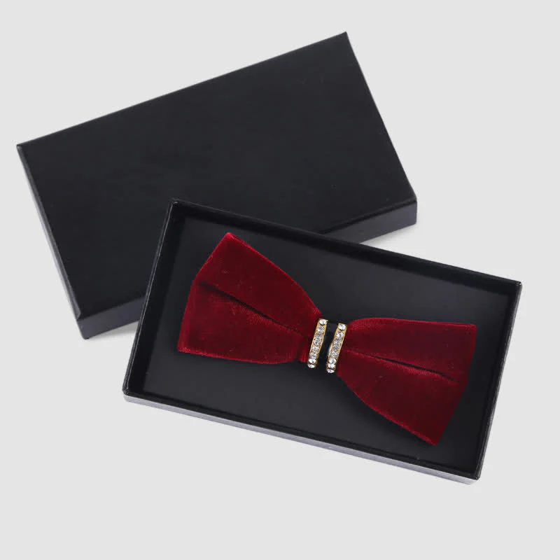 Men's Luxury Crystal Velvet Plain Bow Tie - Image 3