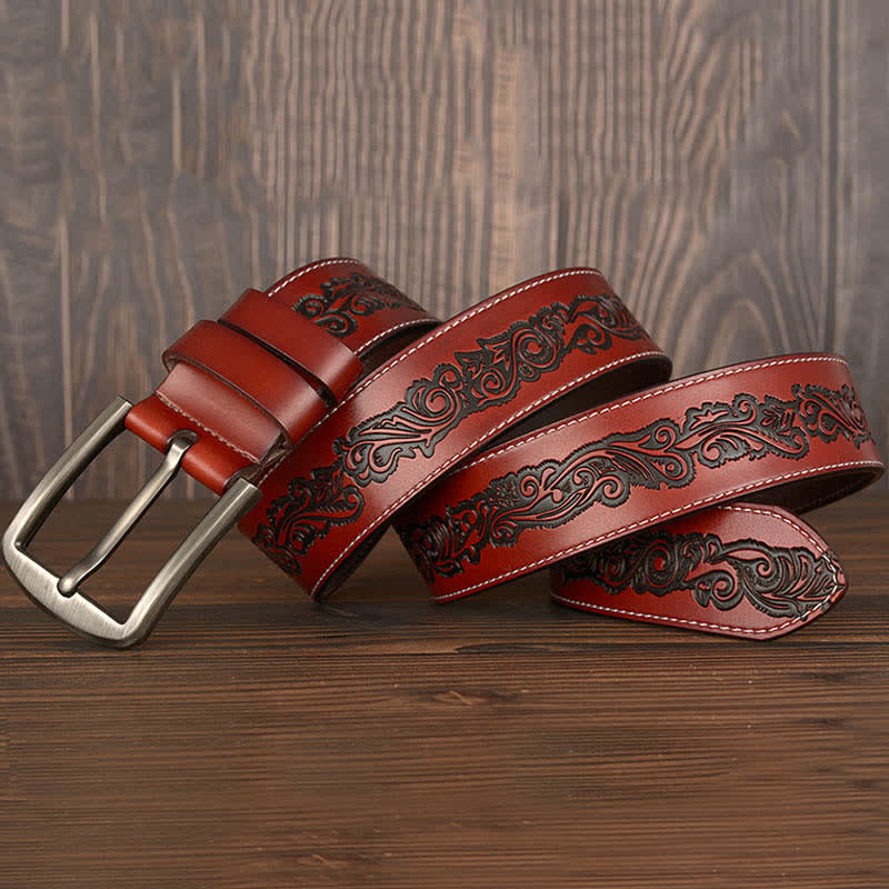 Men's Luxury Embossed Flower Pattern Leather Belt - Image 2