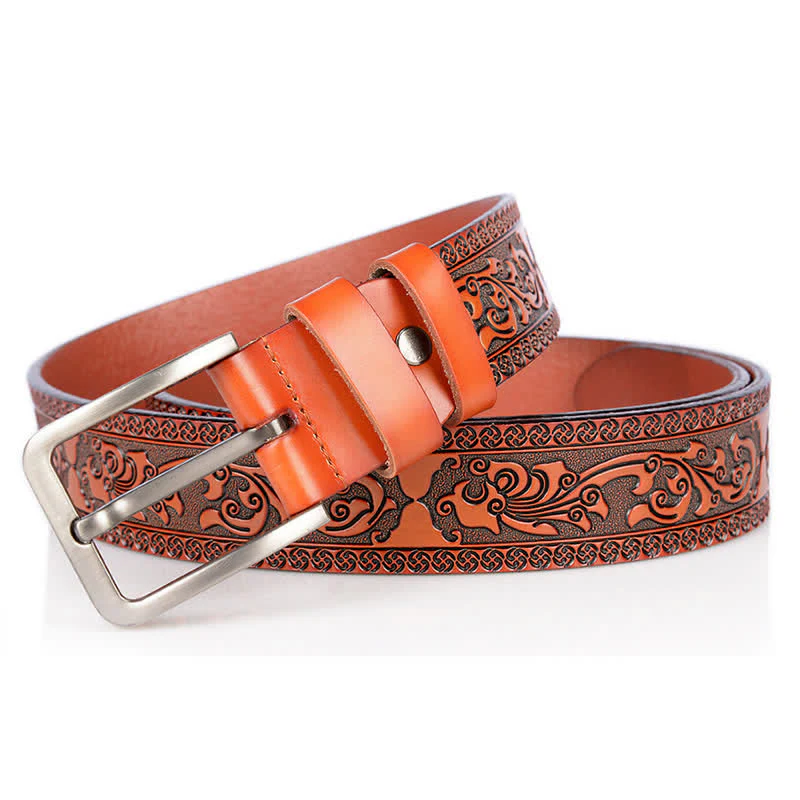 Men's Luxury Flower Embossed Pattern Leather Belt - Image 14