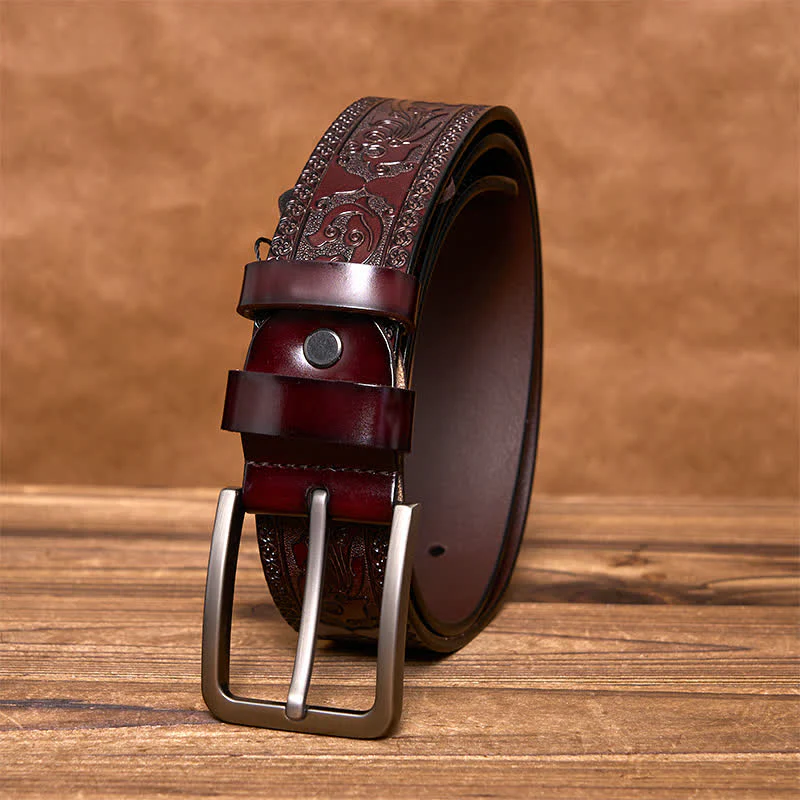 Men's Luxury Flower Embossed Pattern Leather Belt - Image 4