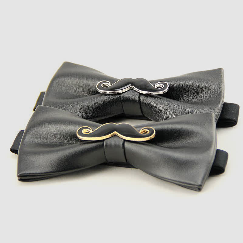 Men's Metal Mustache Leather Bow Tie - Image 2