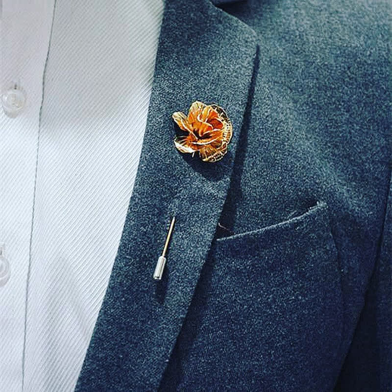 Men's Metal Rose Flower Brooch Pin - Image 2