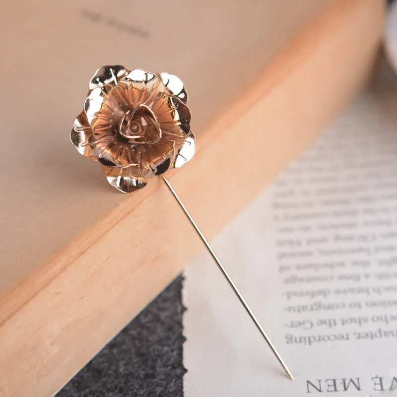 Men's Metal Rose Flower Brooch Pin - Image 4