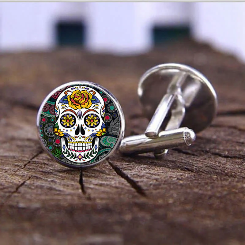 Men's Mexican Folk Art Sugar Skull Cufflinks - Image 8