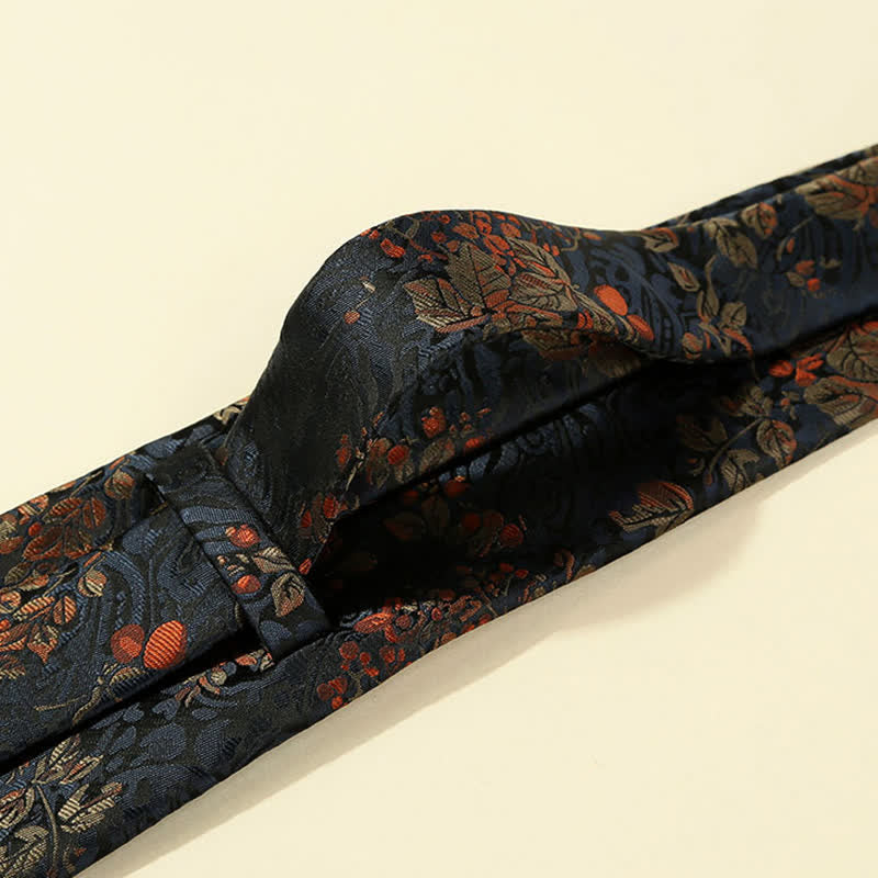 Men's MidnightBlue & Red Floral Embroidery Necktie - Image 5