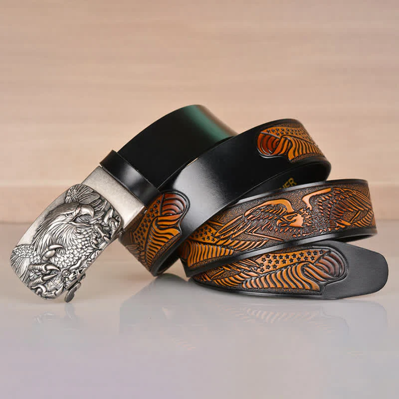 Men's Mighty Eagle Sharp Claw Automatic Buckle Leather Belt - Image 2