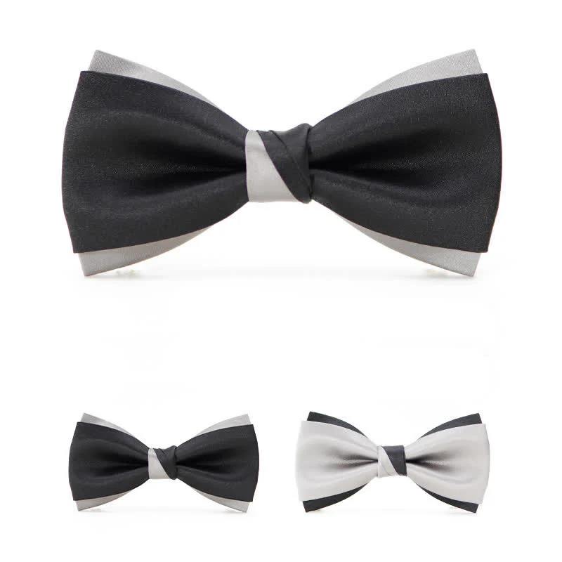 Men's Modern Black & Silver Double Layered Bow Tie - Image 2