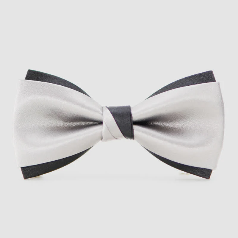 Men's Modern Black & Silver Double Layered Bow Tie - Image 5