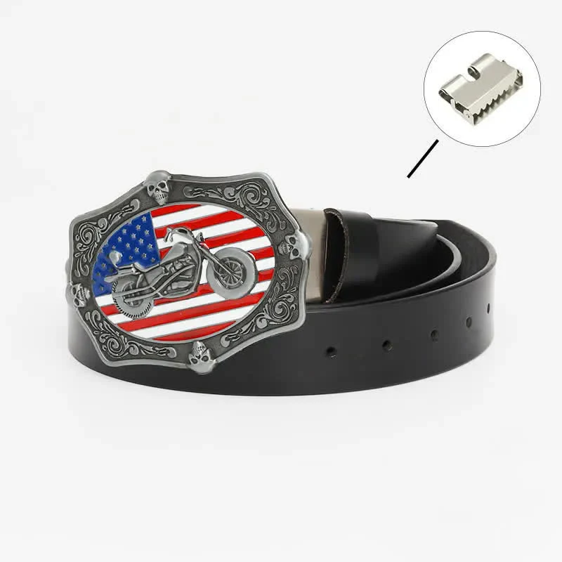 Men's Motorcycle American Flag Skull Leather Belt - Image 19