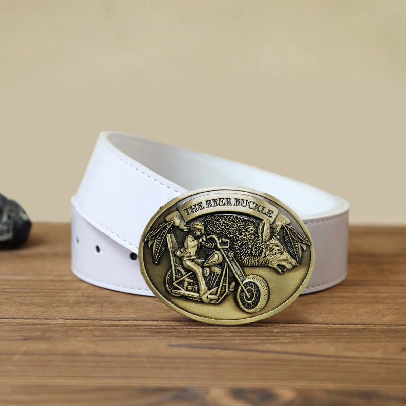 Men's DIY Motorcycle Creative Beer Holder Buckle Leather Belt - Image 14
