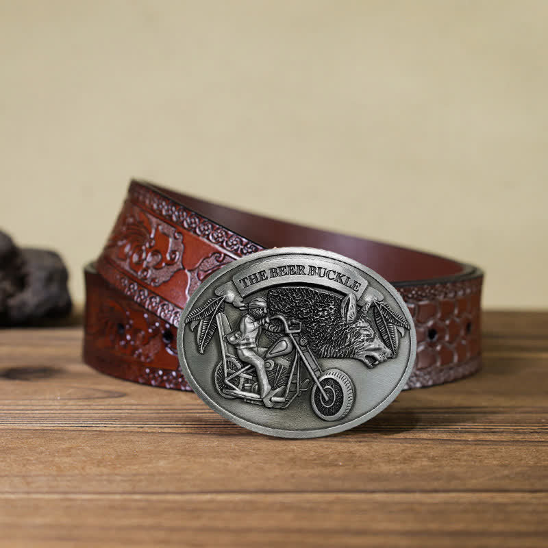 Men's DIY Motorcycle Creative Beer Holder Buckle Leather Belt - Image 25
