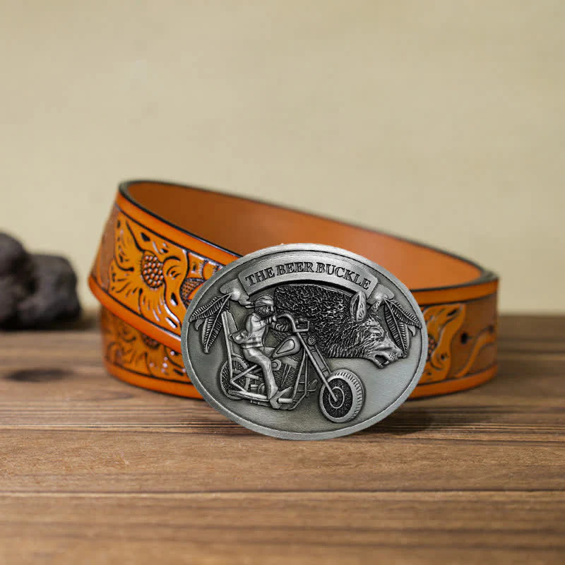 Men's DIY Motorcycle Creative Beer Holder Buckle Leather Belt - Image 33