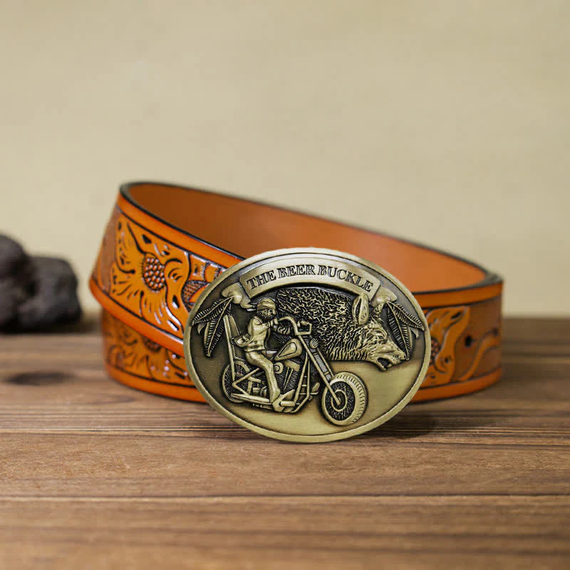 Men's DIY Motorcycle Creative Beer Holder Buckle Leather Belt - Image 34