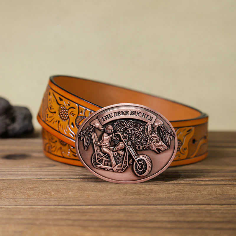 Men's DIY Motorcycle Creative Beer Holder Buckle Leather Belt - Image 35
