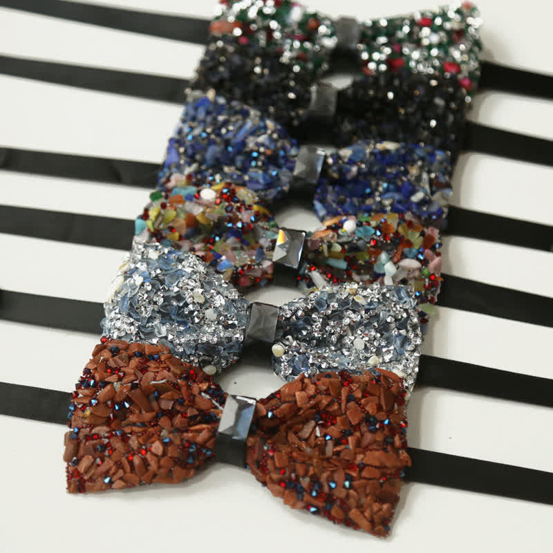 Men's Multicolor Stone Crystal Clastic Enchases Bow Tie - Image 2