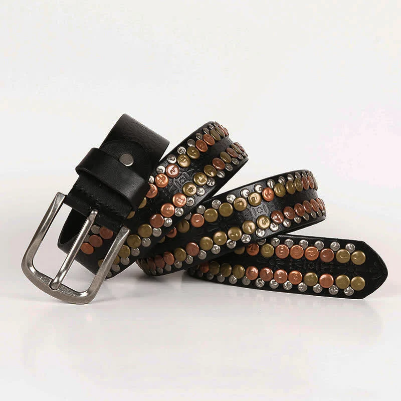 Men's Multicolour Button Rivet Studded Leather Belt - Image 4