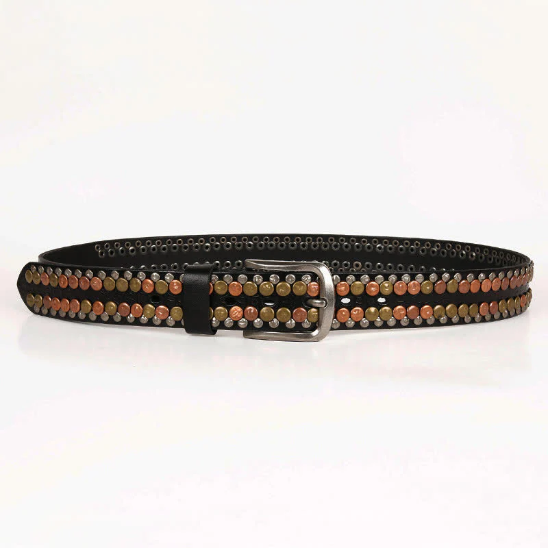 Men's Multicolour Button Rivet Studded Leather Belt - Image 5
