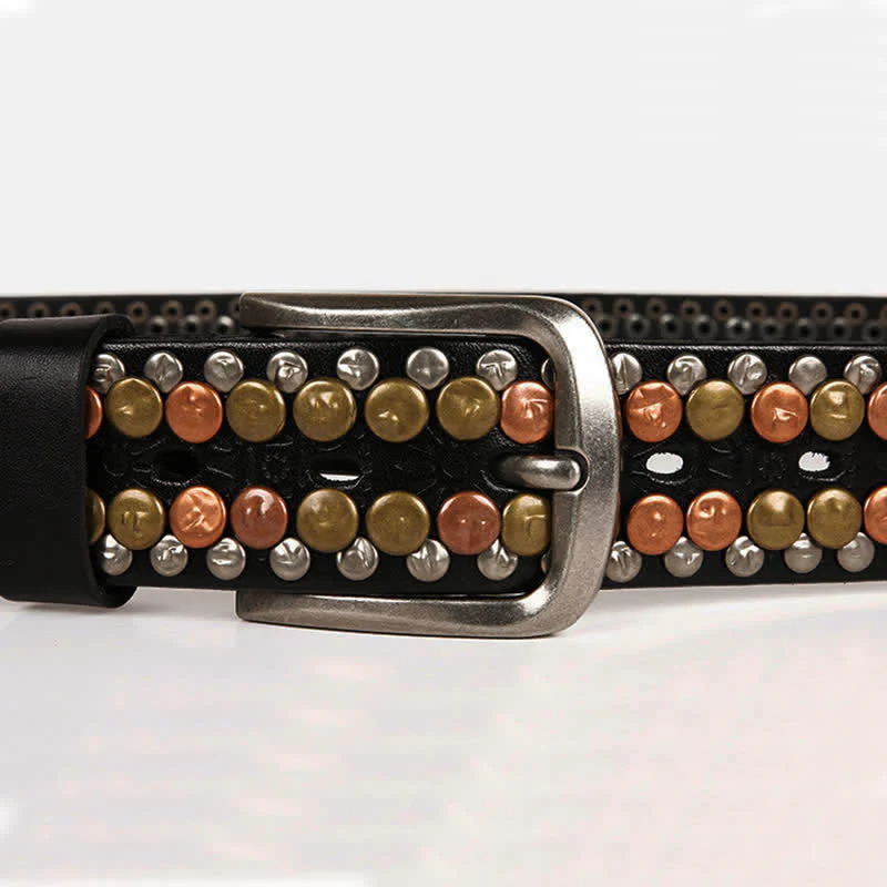 Men's Multicolour Button Rivet Studded Leather Belt - Image 7