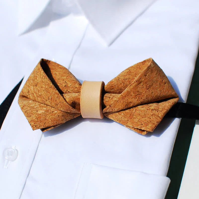 Men's Natural Series Imitaion Wood Leather Loop Bow Tie - Image 9