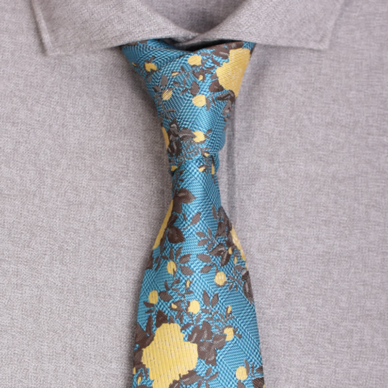 Men's Nature Yellow Flower Dark Cyan Necktie - Image 2