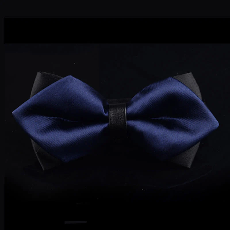 Men's Navy Blue Double-layer Pointy Bow Tie