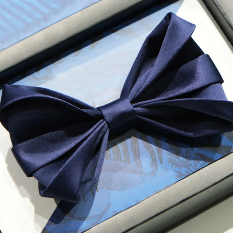 Men's Navy Blue Unique Shaped Wedding Bow Tie - Image 3