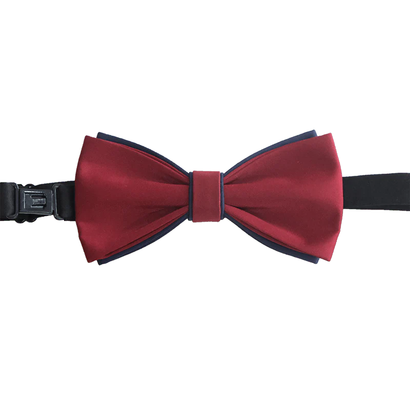 Men's Navy Burgundy Two Tone Double Layered Bow Tie - Image 7