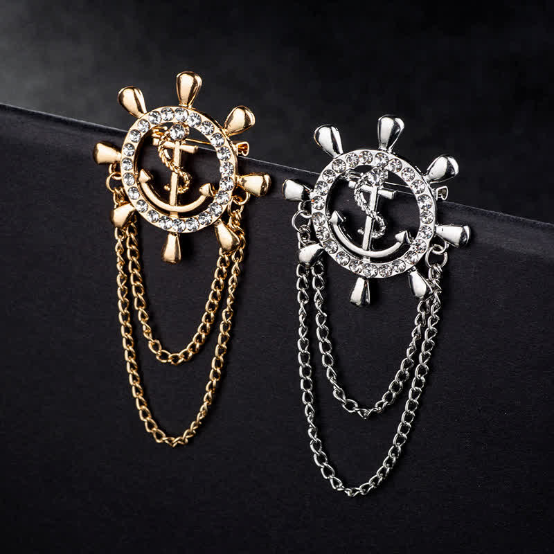 Men's Navy Ship Wheel Anchor Chain Brooch - Image 2