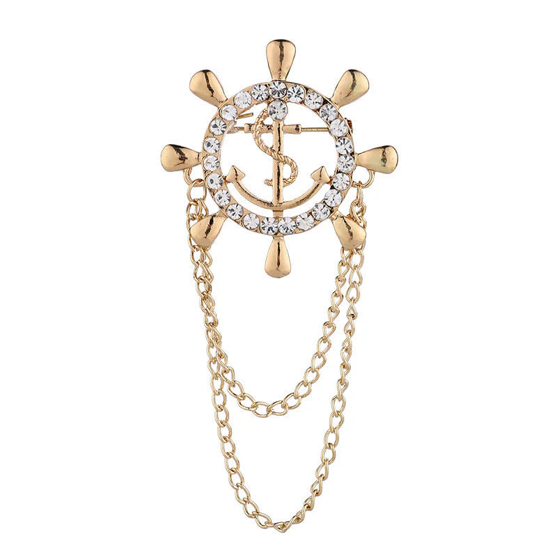 Men's Navy Ship Wheel Anchor Chain Brooch - Image 5