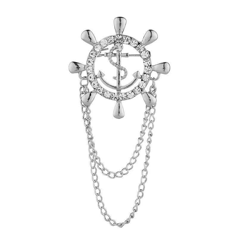Men's Navy Ship Wheel Anchor Chain Brooch - Image 8