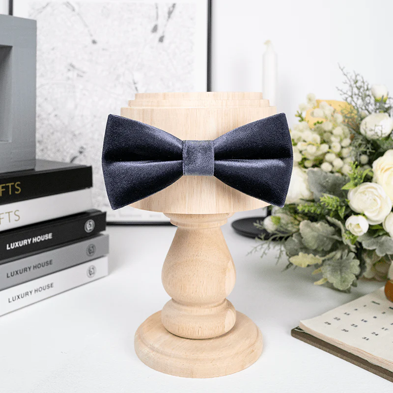 Men's Night Gray Solid Color Velvet Bow Tie - Image 3
