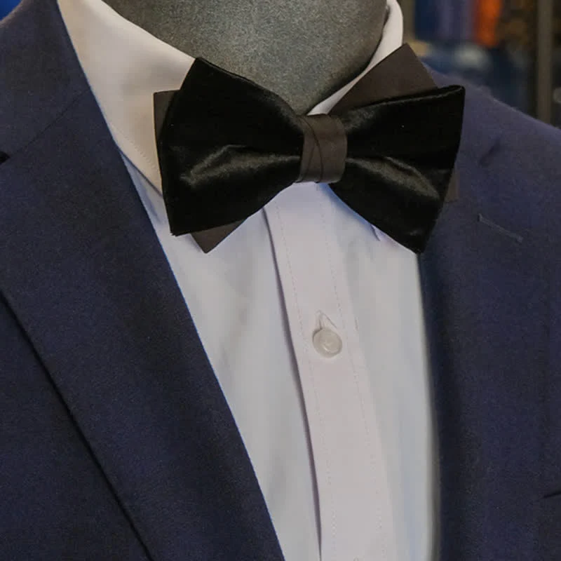 Men's Noble Black Velvet Double Layered Bow Tie - Image 3