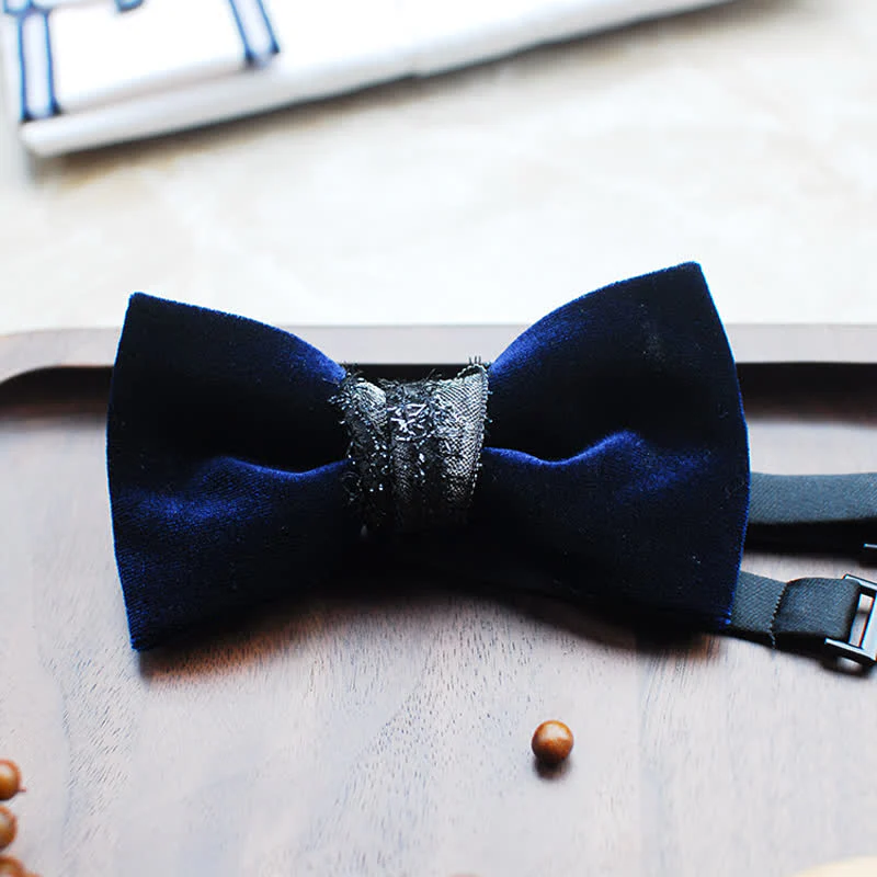 Men's Noble Navy Glossy Velvet Bow Tie - Image 2
