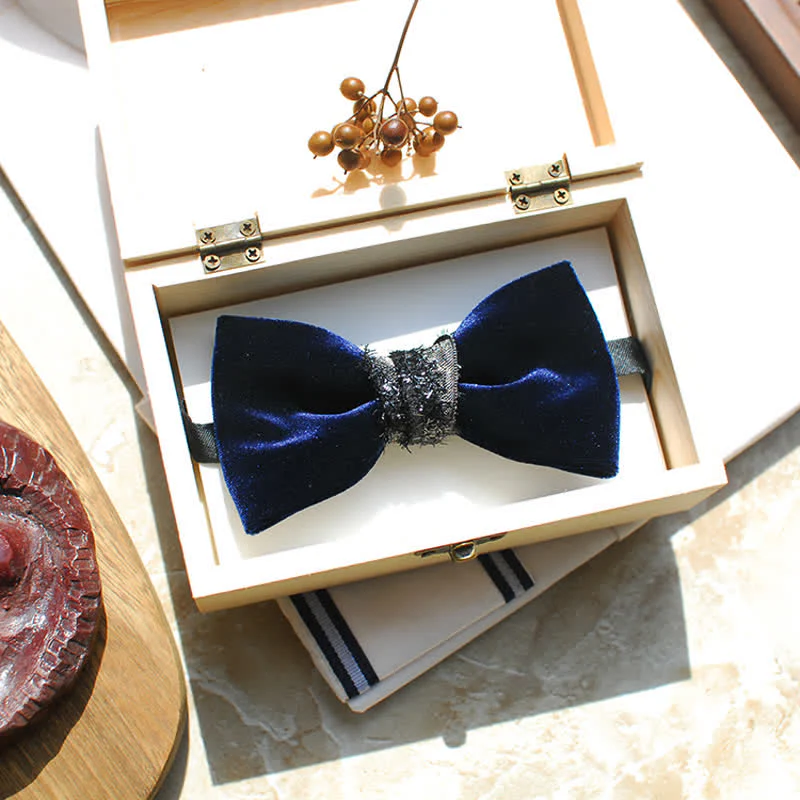 Men's Noble Navy Glossy Velvet Bow Tie - Image 5
