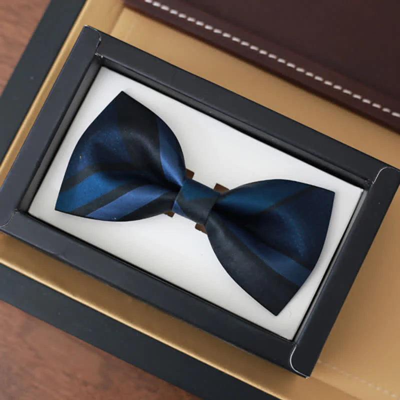 Men's Noble Navy SteelBlue Striped Pattern Bow Tie - Image 3