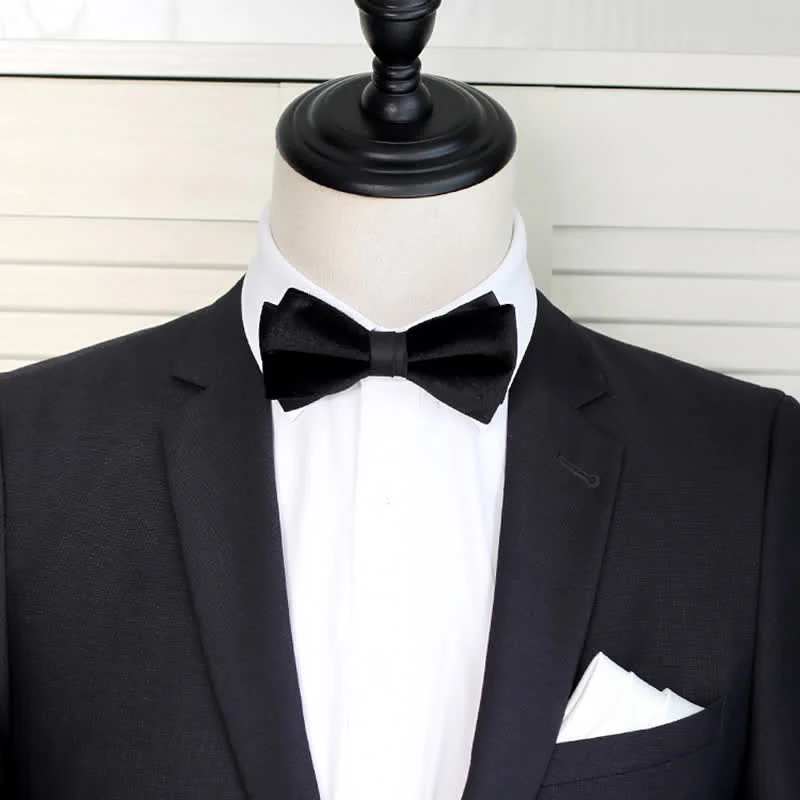 Men's Noble Solid Black Velvet Wedding Bow Tie - Image 3