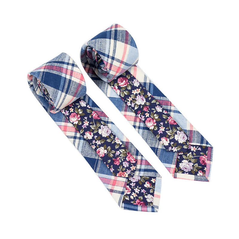 Men's Novel Plaid Floral Patchwork Necktie - Image 29