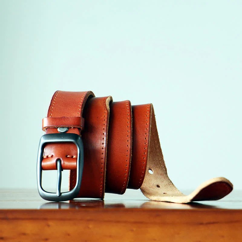 Men's Retro Handmade Trousers Leather Belt - Image 7