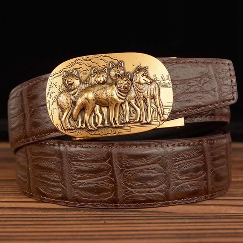 Men's Pack Of Wolves Crocodile Pattern Leather Belt - Image 11