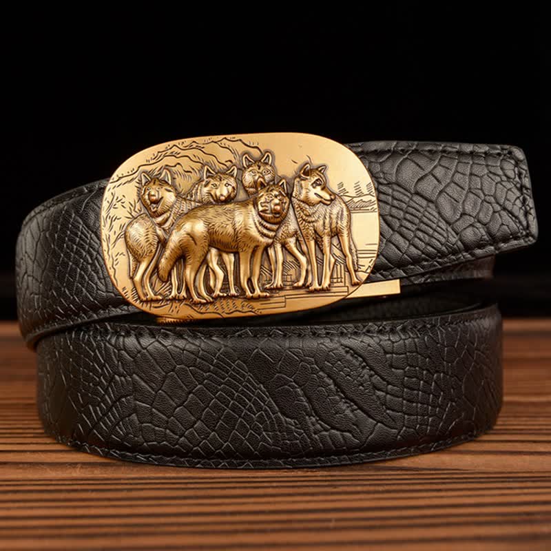 Men's Pack Of Wolves Crocodile Pattern Leather Belt - Image 13