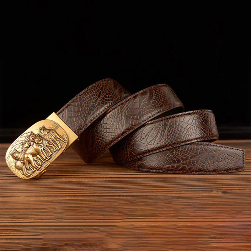 Men's Pack Of Wolves Crocodile Pattern Leather Belt - Image 16
