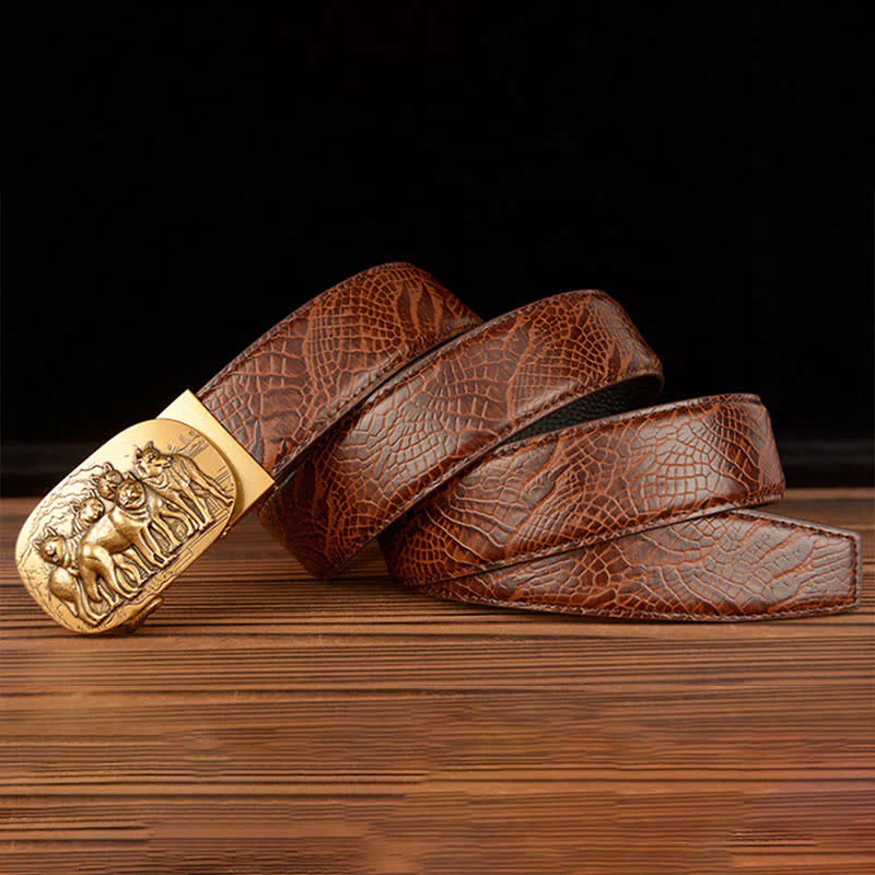Men's Pack Of Wolves Crocodile Pattern Leather Belt - Image 18