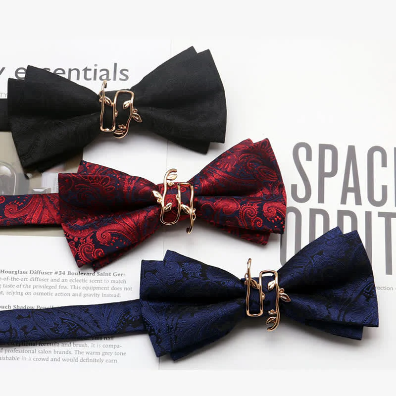 Men's Paisley Golden Vine Leaf Branch Bow Tie - Image 2